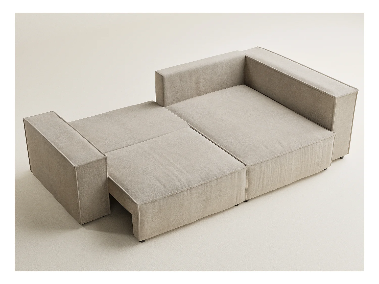 Canapé d'angle droit avec fonction lit en tissu chenille beige TONGA