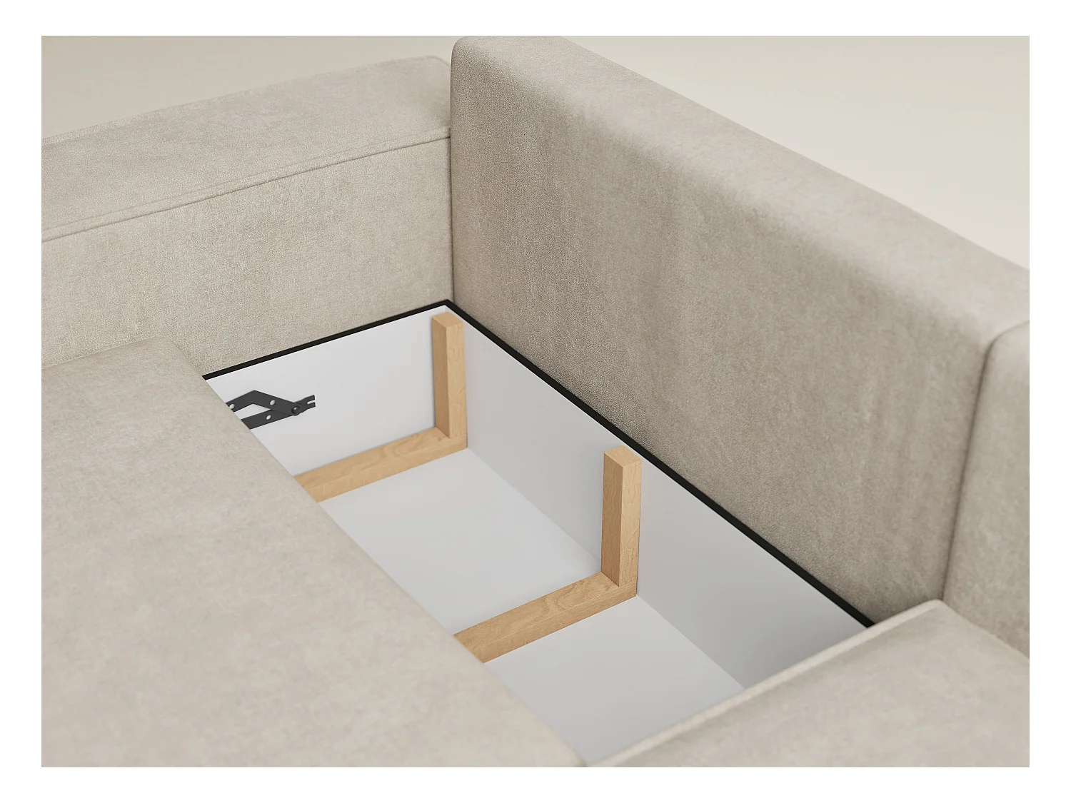 Canapé d'angle droit avec fonction lit en tissu chenille beige TONGA