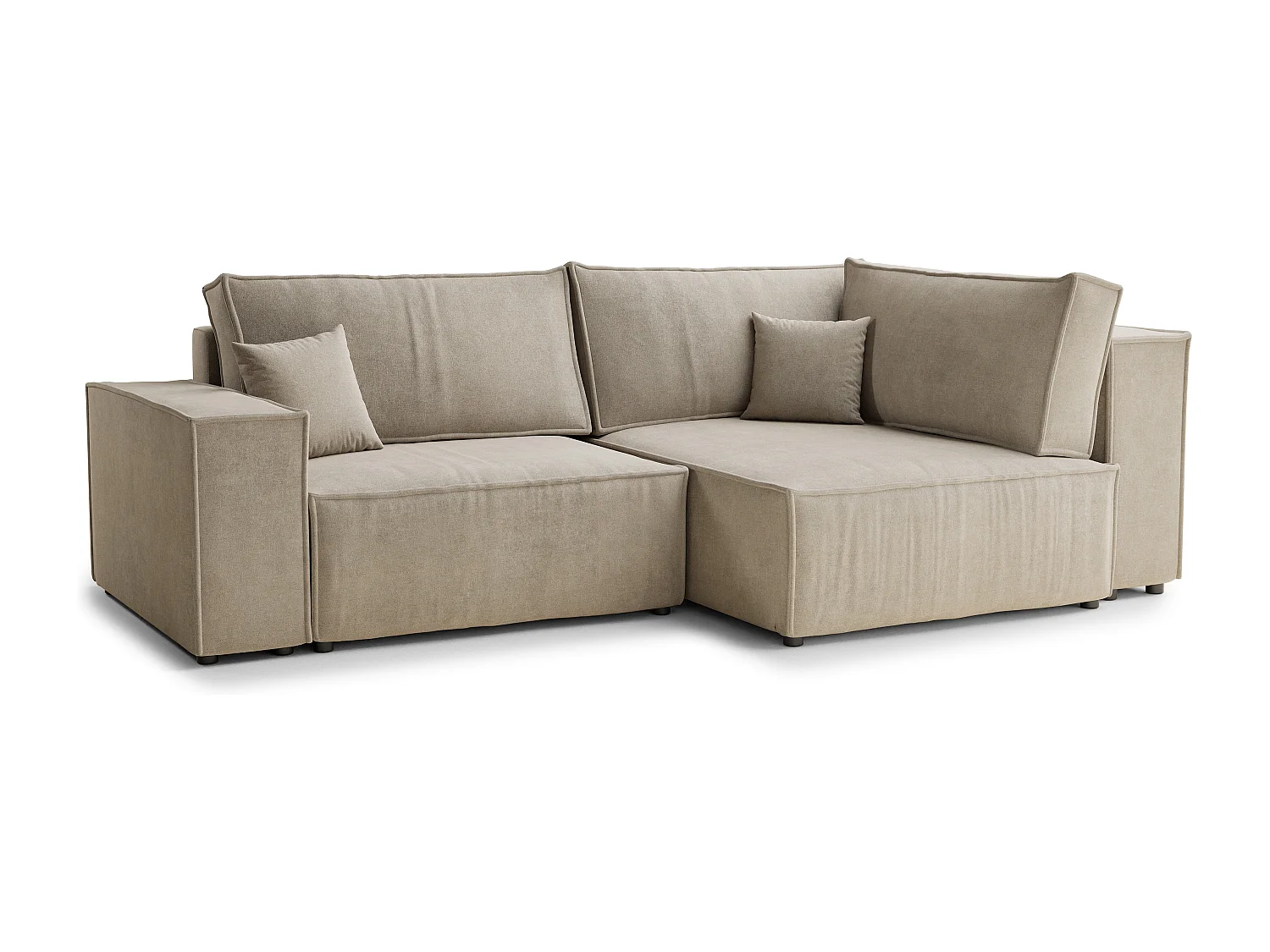 Canapé d'angle droit avec fonction lit en tissu chenille beige TONGA