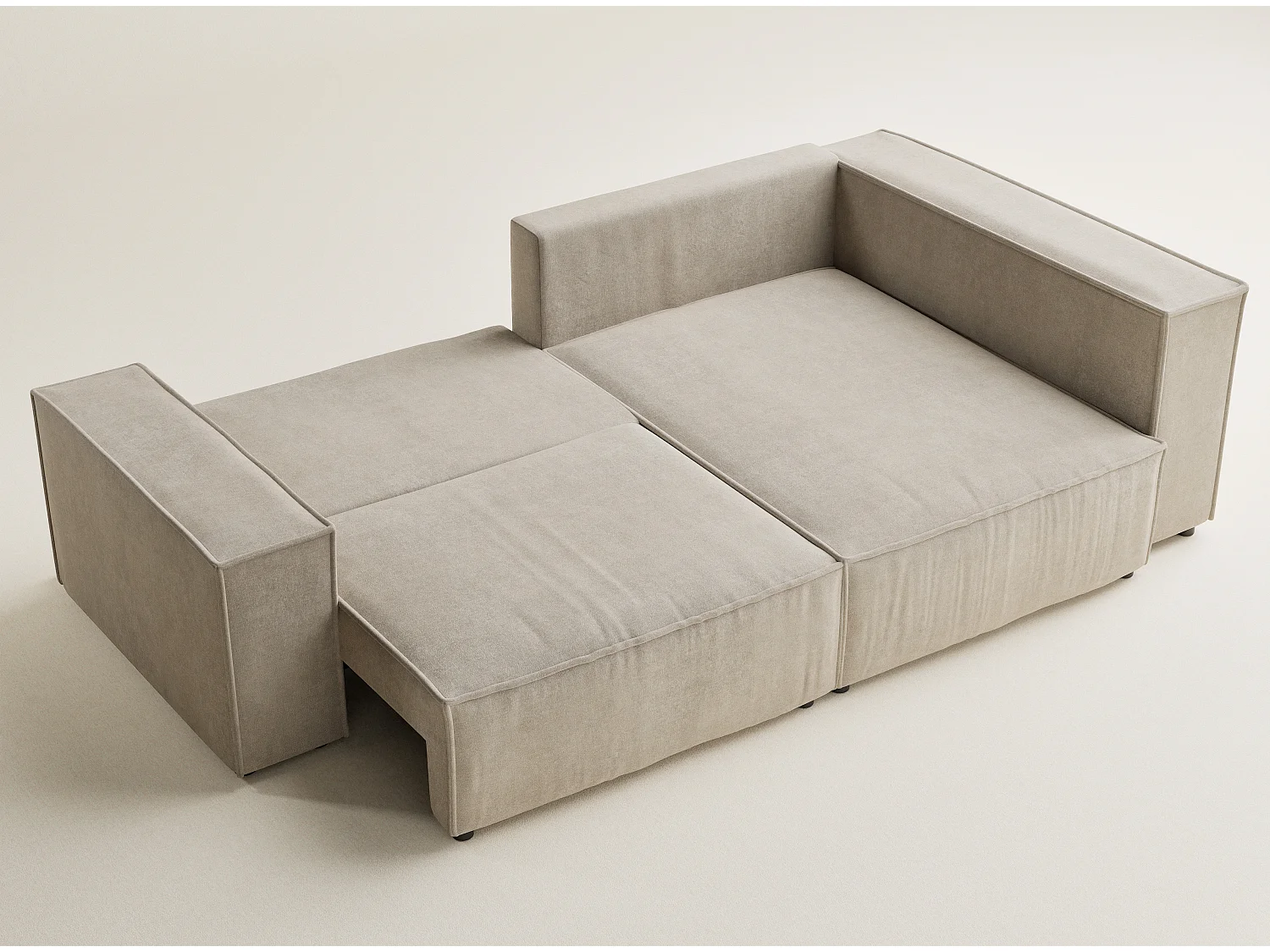 Canapé d'angle droit avec fonction lit en tissu chenille beige TONGA