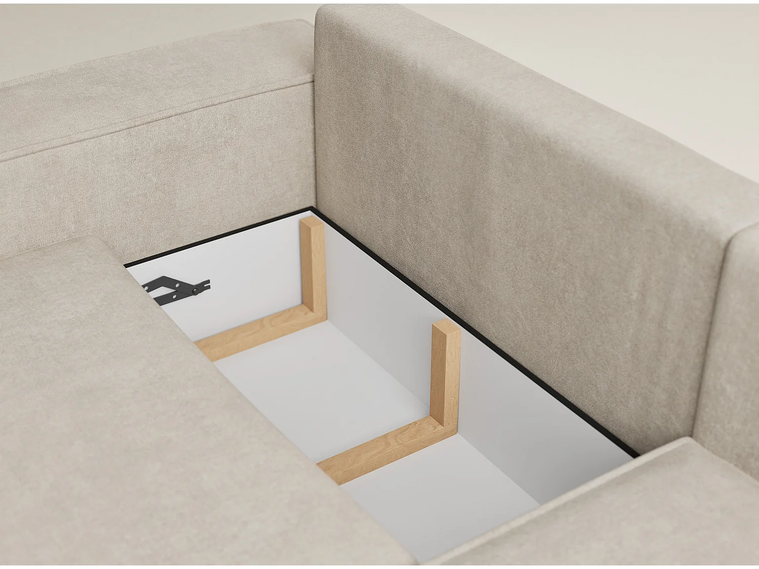 Canapé d'angle droit avec fonction lit en tissu chenille beige TONGA