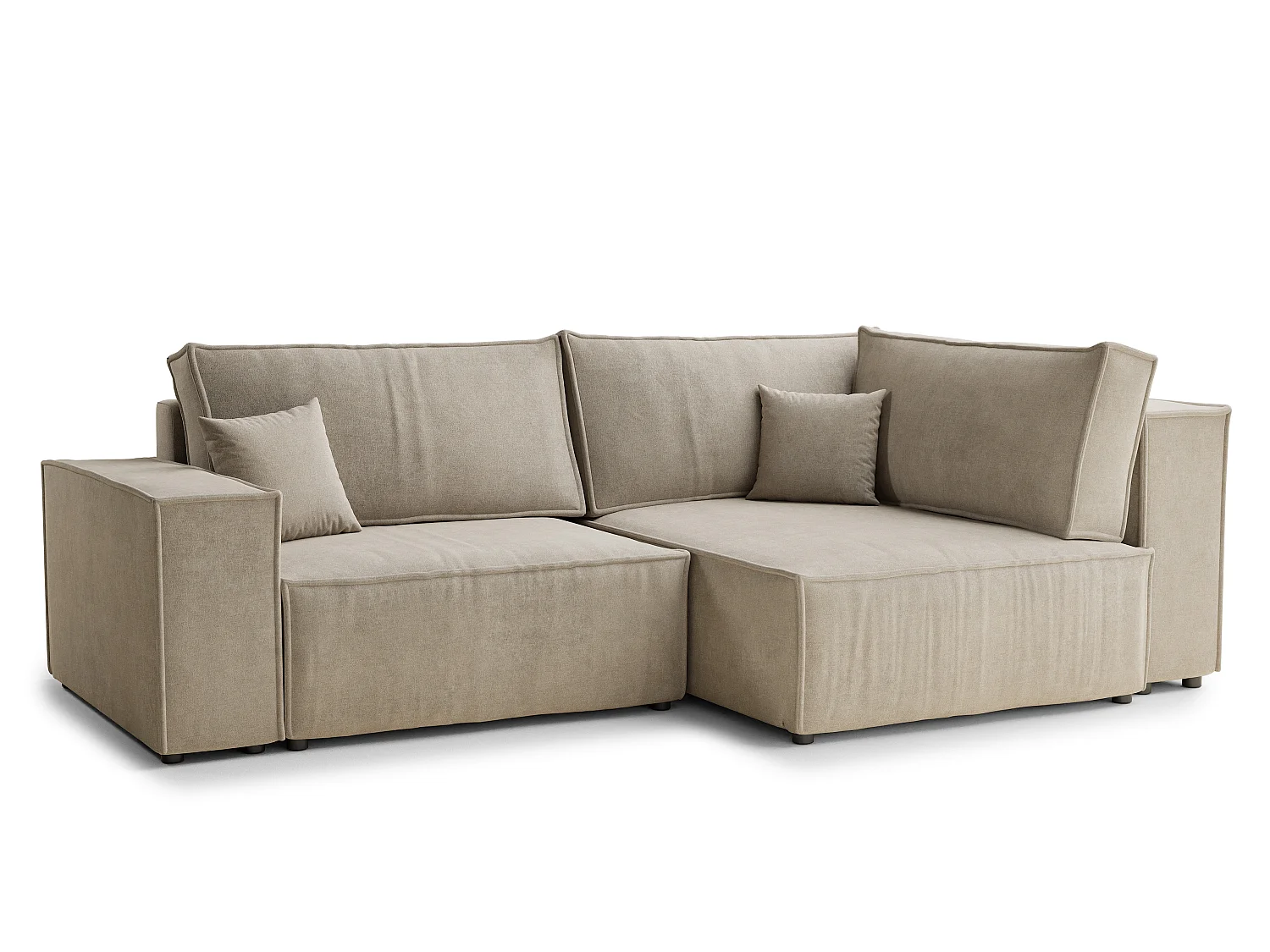 Canapé d'angle droit avec fonction lit en tissu chenille beige TONGA