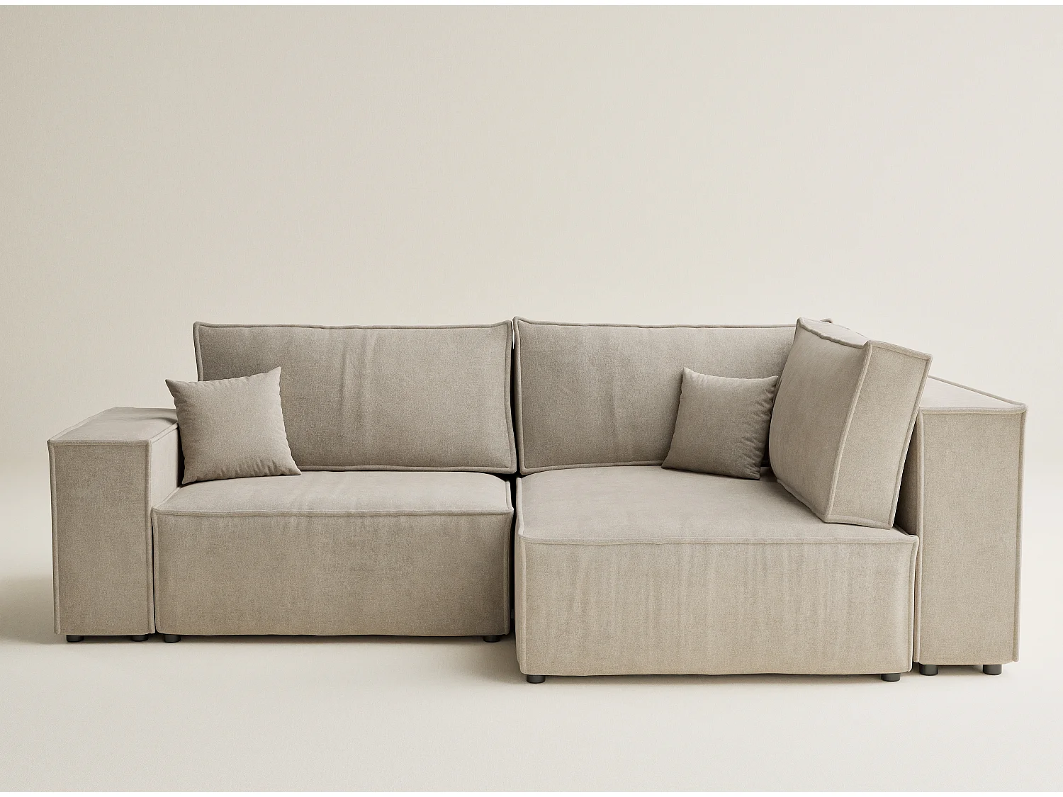 Canapé d'angle droit avec fonction lit en tissu chenille beige TONGA
