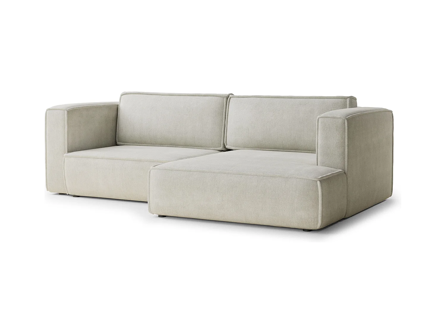 Canapé d'angle droit avec fonction lit en tissu chenille creme VELTO