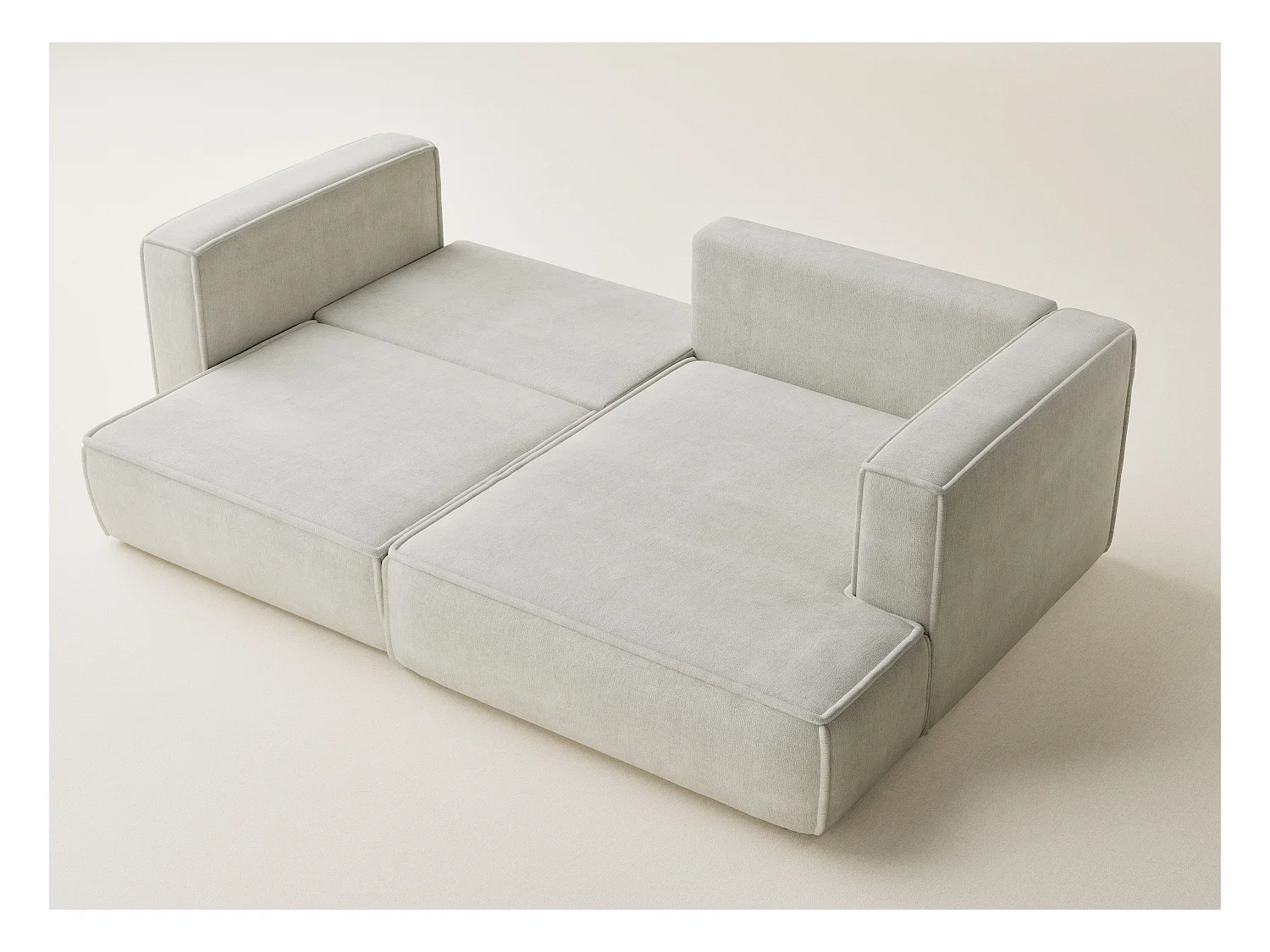 Canapé d'angle droit avec fonction lit en tissu chenille creme VELTO