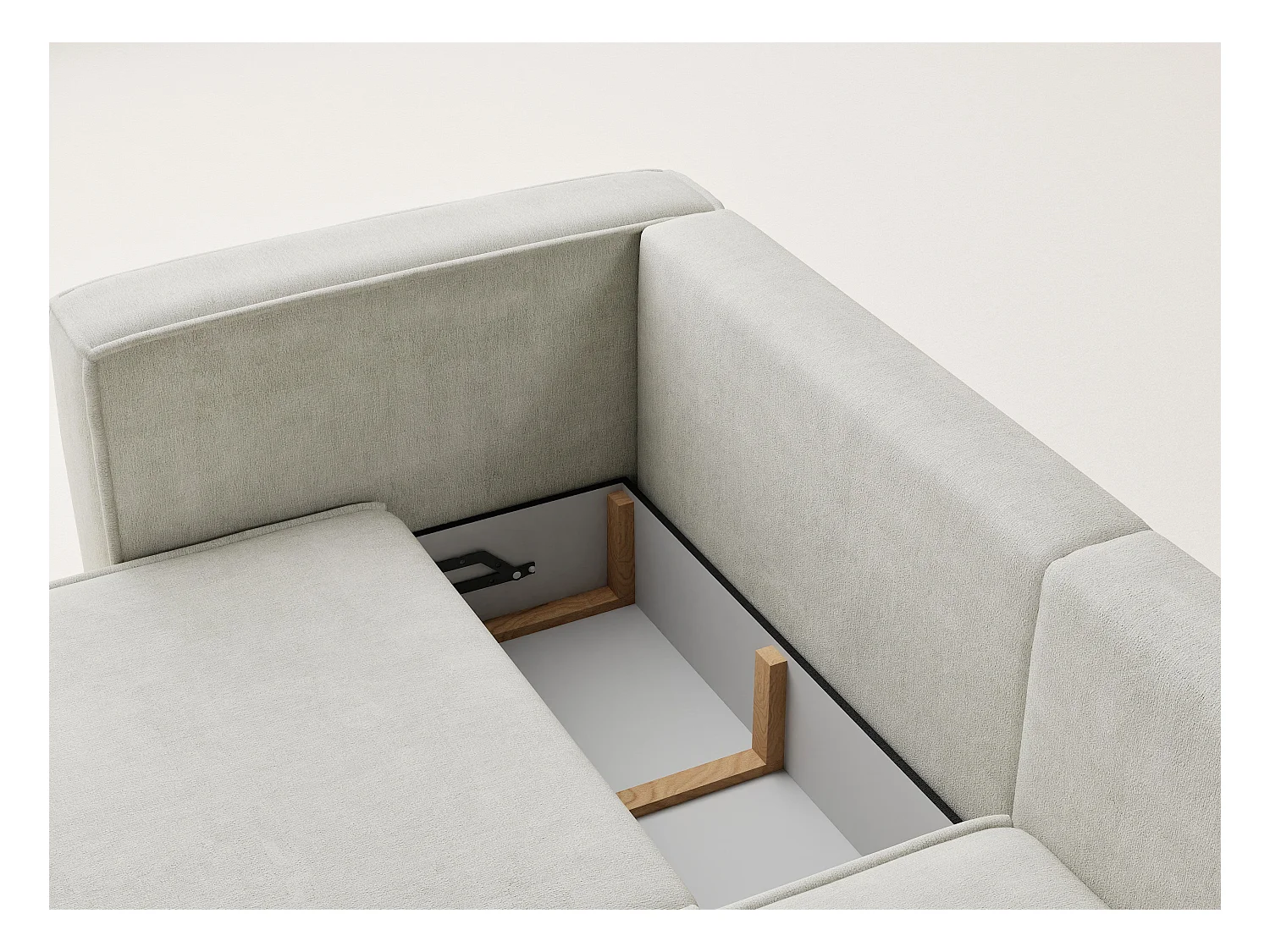 Canapé d'angle droit avec fonction lit en tissu chenille creme VELTO