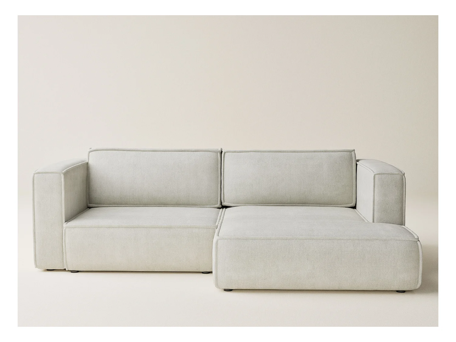 Canapé d'angle droit avec fonction lit en tissu chenille creme VELTO