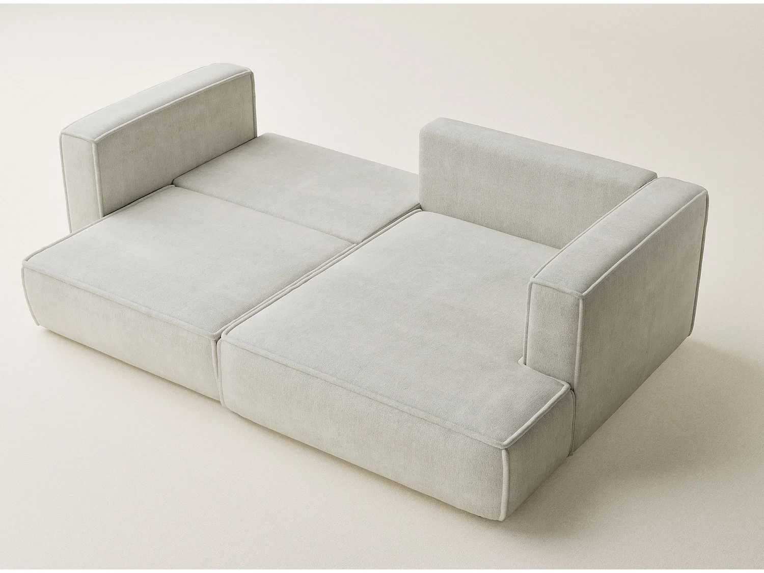 Canapé d'angle droit avec fonction lit en tissu chenille creme VELTO