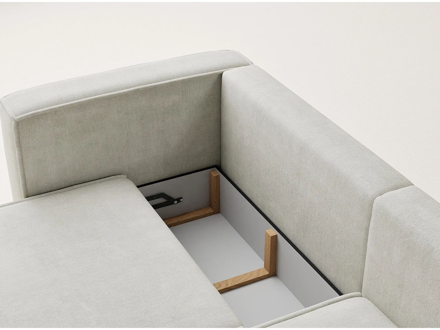 Canapé d'angle droit avec fonction lit en tissu chenille creme VELTO