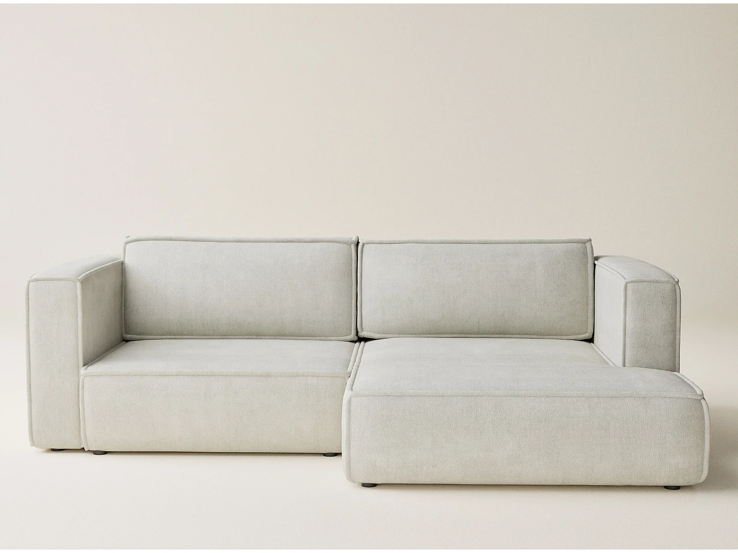 Canapé d'angle droit avec fonction lit en tissu chenille creme VELTO