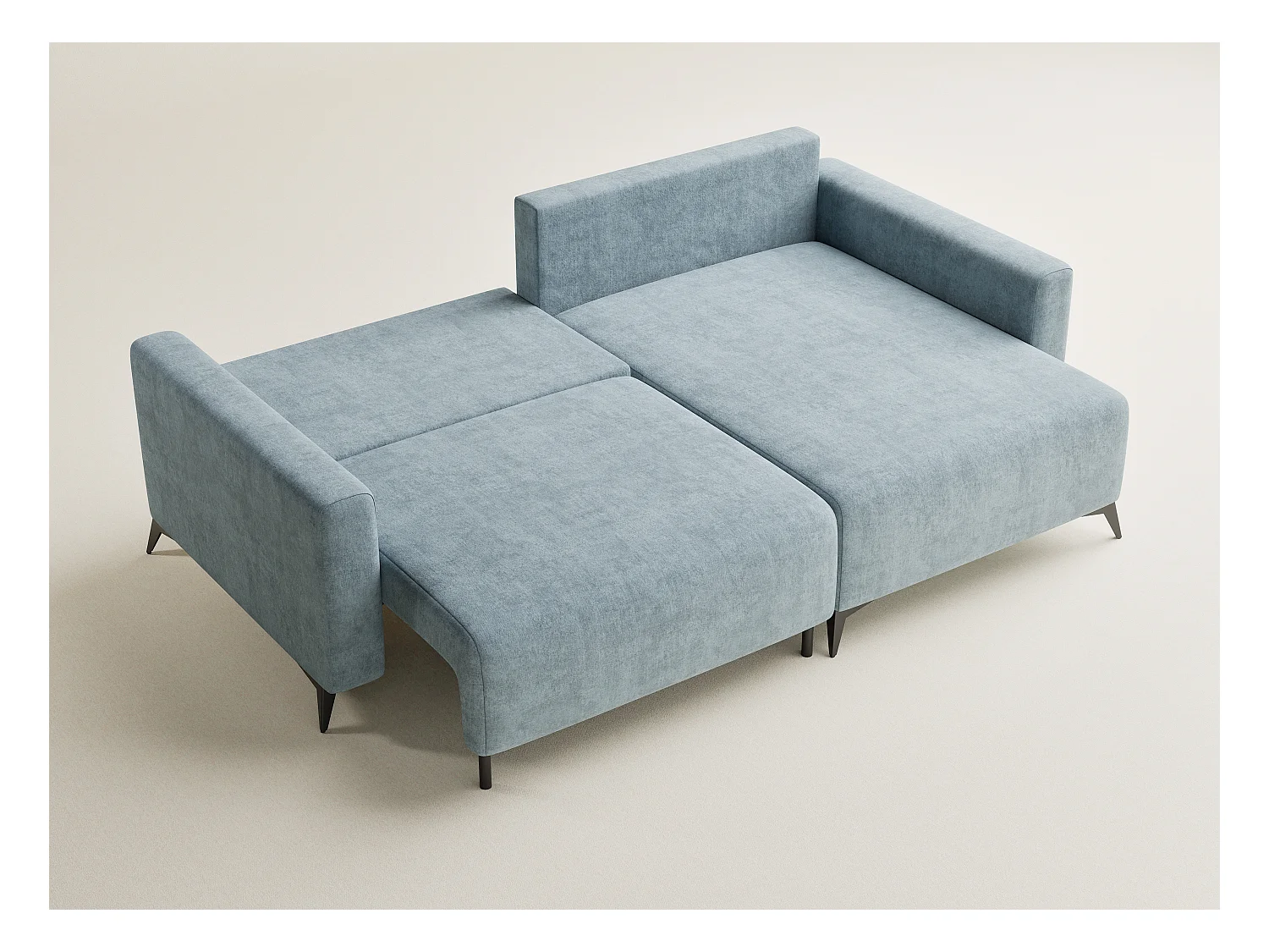 Canapé d'angle droit avec fonction lit en tissu chenille bleu clair LEON