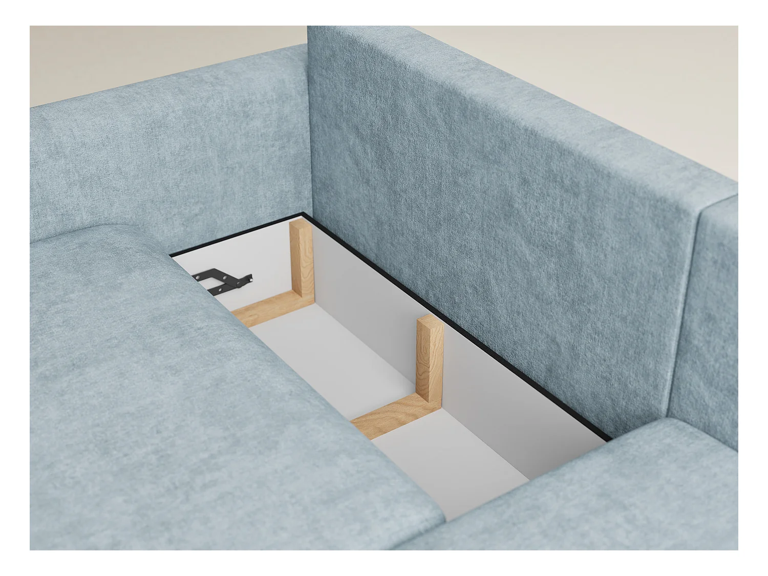 Canapé d'angle droit avec fonction lit en tissu chenille bleu clair LEON