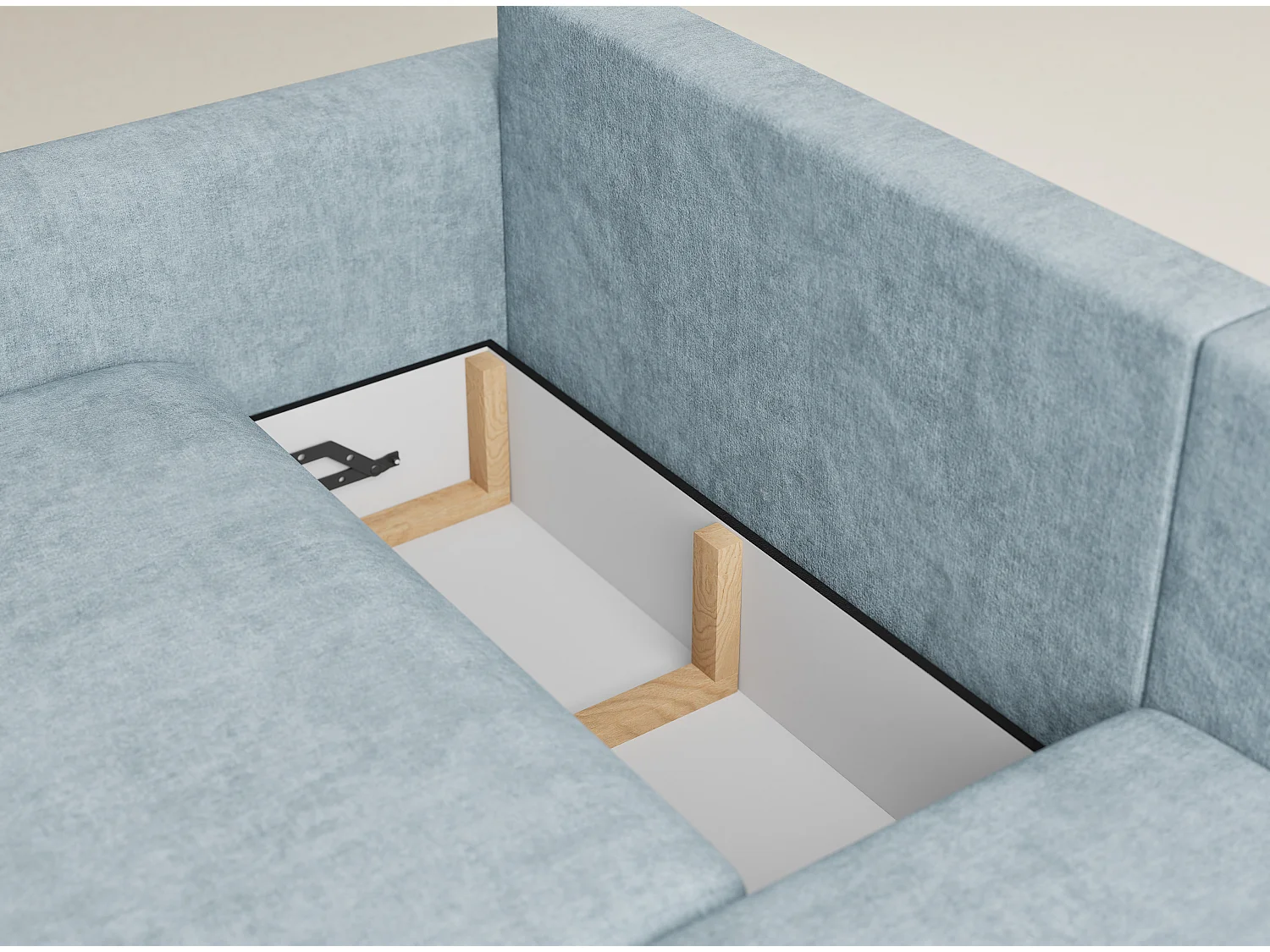 Canapé d'angle droit avec fonction lit en tissu chenille bleu clair LEON