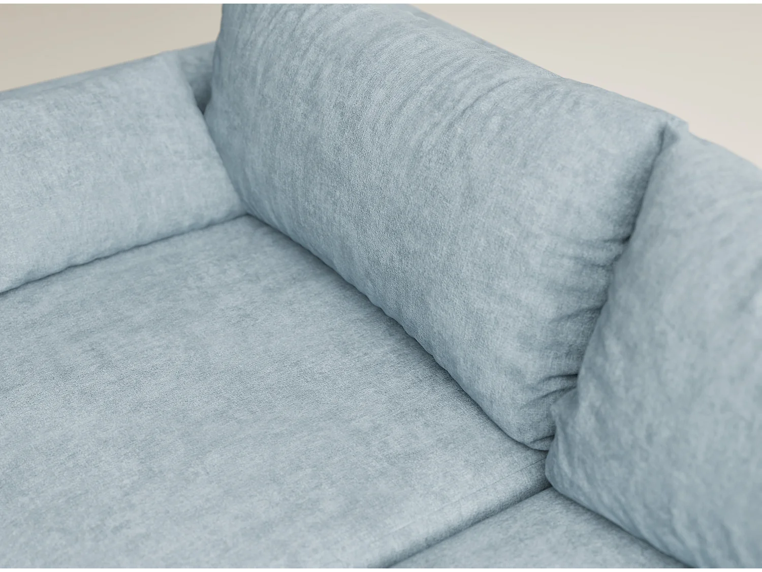 Canapé d'angle droit avec fonction lit en tissu chenille bleu clair LEON