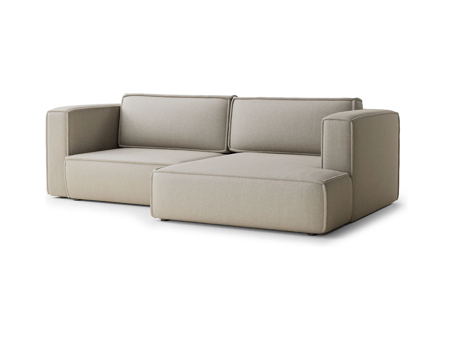 Canapé d'angle droit avec fonction lit en tissu tressé beige VELTO