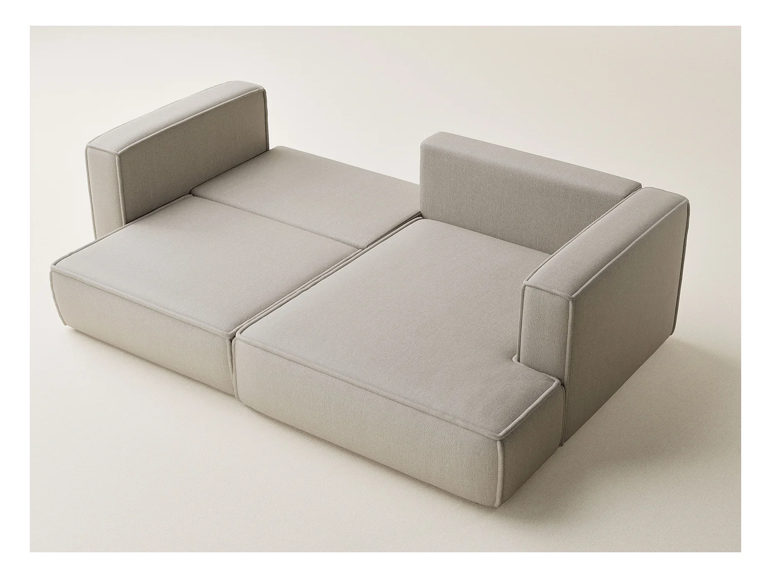 Canapé d'angle droit avec fonction lit en tissu tressé beige VELTO