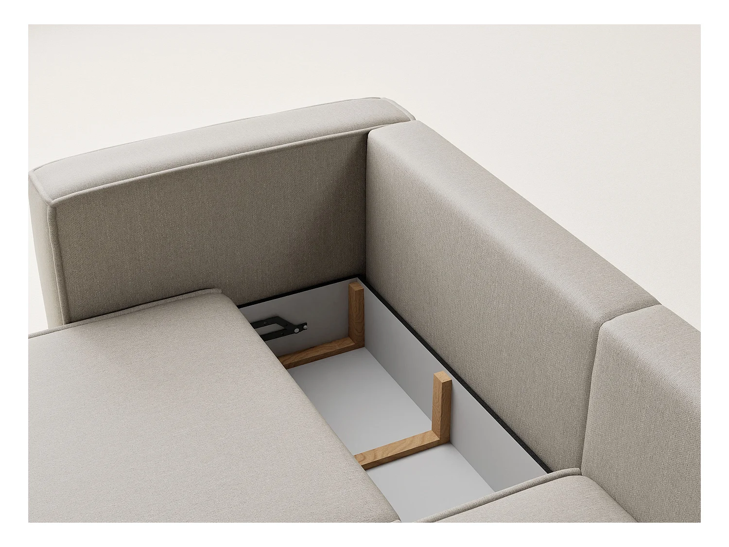 Canapé d'angle droit avec fonction lit en tissu tressé beige VELTO