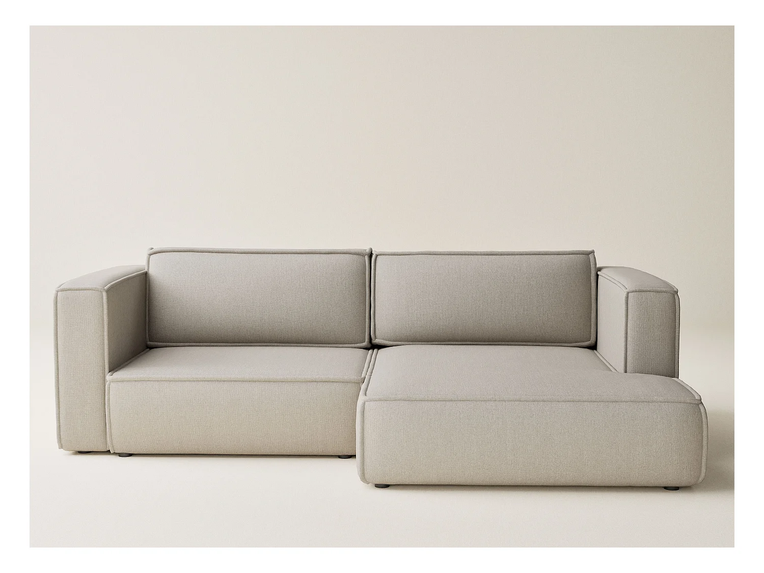 Canapé d'angle droit avec fonction lit en tissu tressé beige VELTO