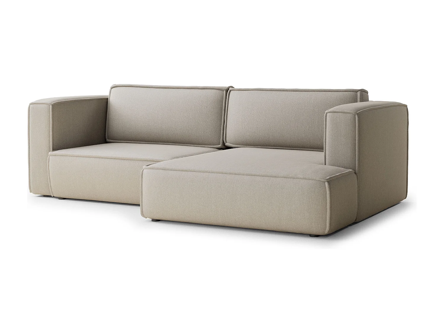 Canapé d'angle droit avec fonction lit en tissu tressé beige VELTO