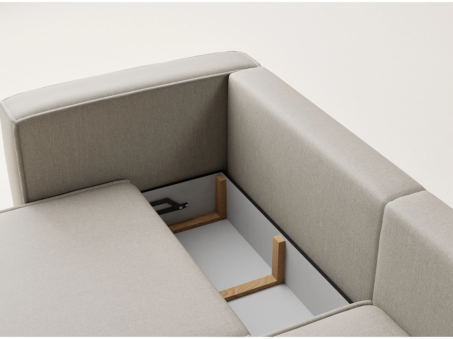 Canapé d'angle droit avec fonction lit en tissu tressé beige VELTO