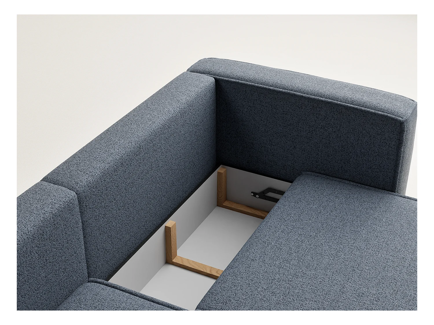 Canapé d'angle gauche avec fonction lit en tissu tressé bleu gris VELTO