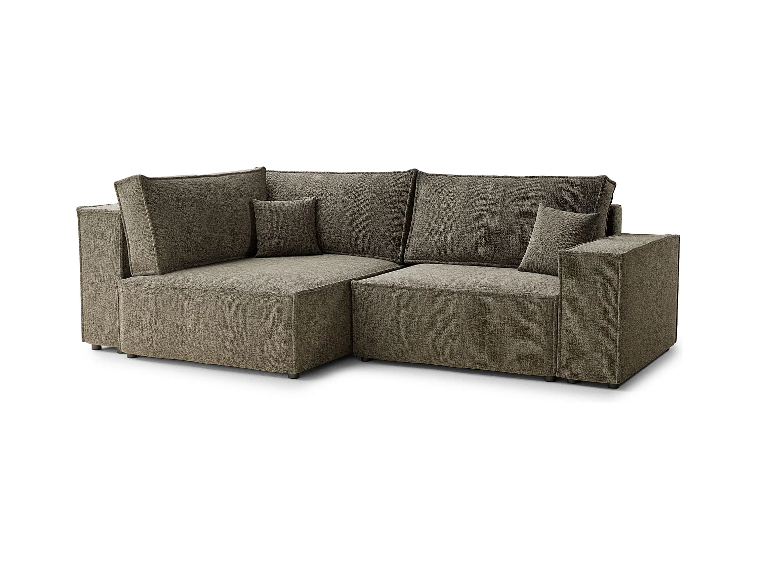 Canapé d'angle gauche avec fonction lit en tissu chenille taupe TONGA