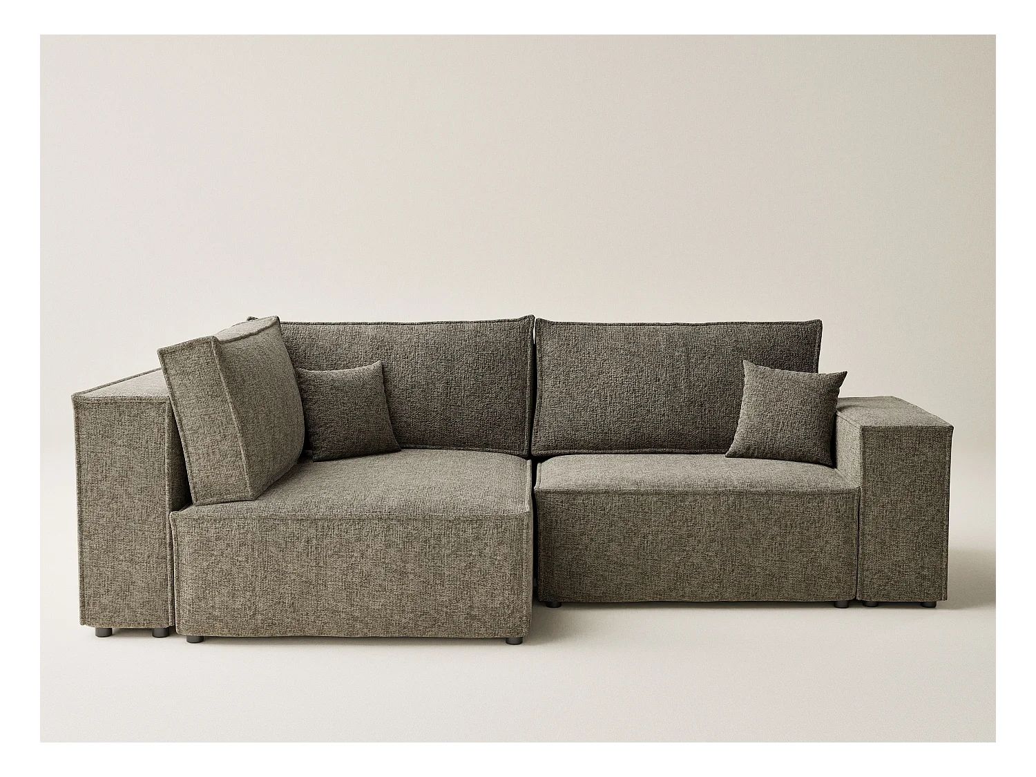 Canapé d'angle gauche avec fonction lit en tissu chenille taupe TONGA