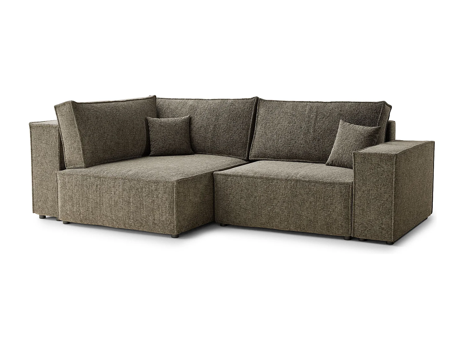 Canapé d'angle gauche avec fonction lit en tissu chenille brun TONGA