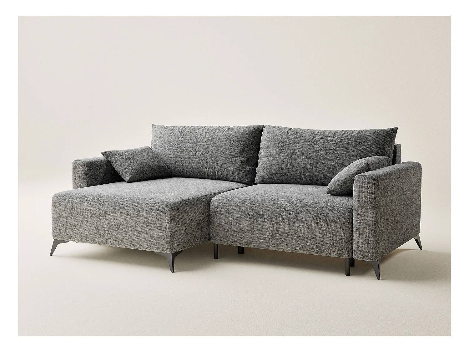 Canapé d'angle gauche avec fonction lit en tissu chenille gris LEON