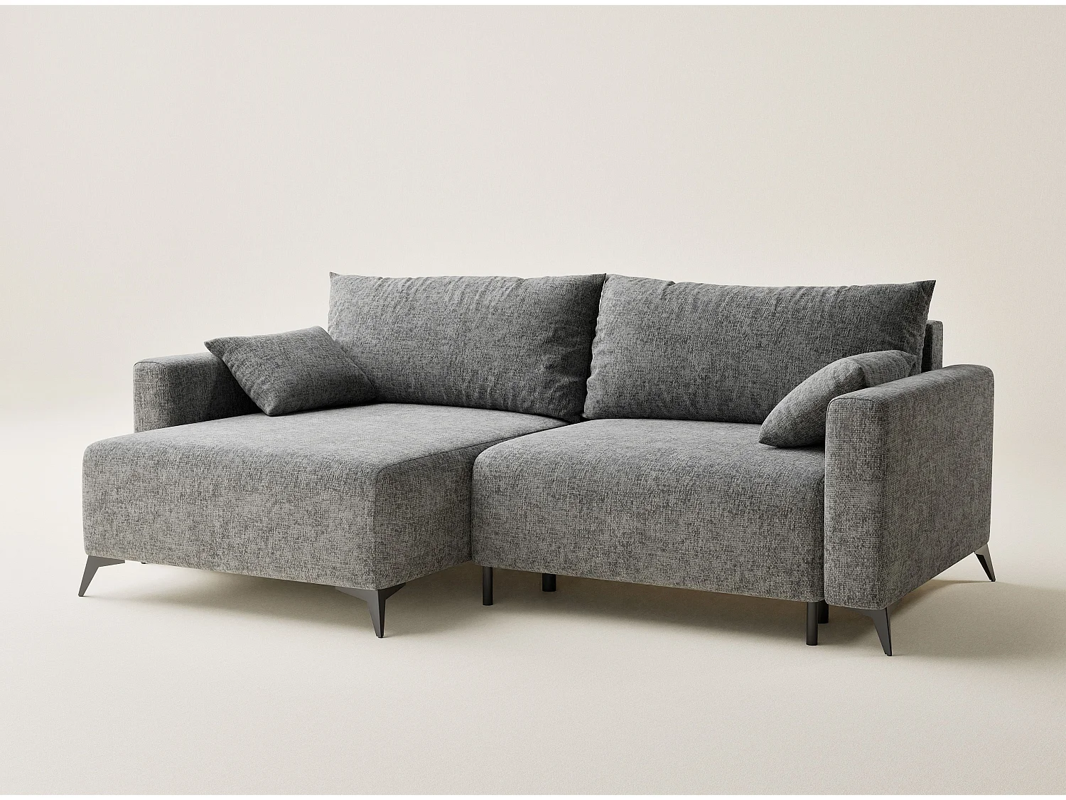 Canapé d'angle gauche avec fonction lit en tissu chenille gris LEON