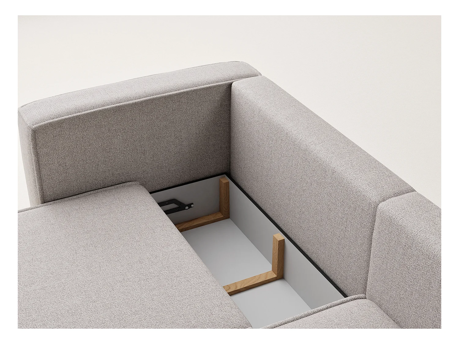 Canapé d'angle droit avec fonction lit en tissu tressé beige VELTO