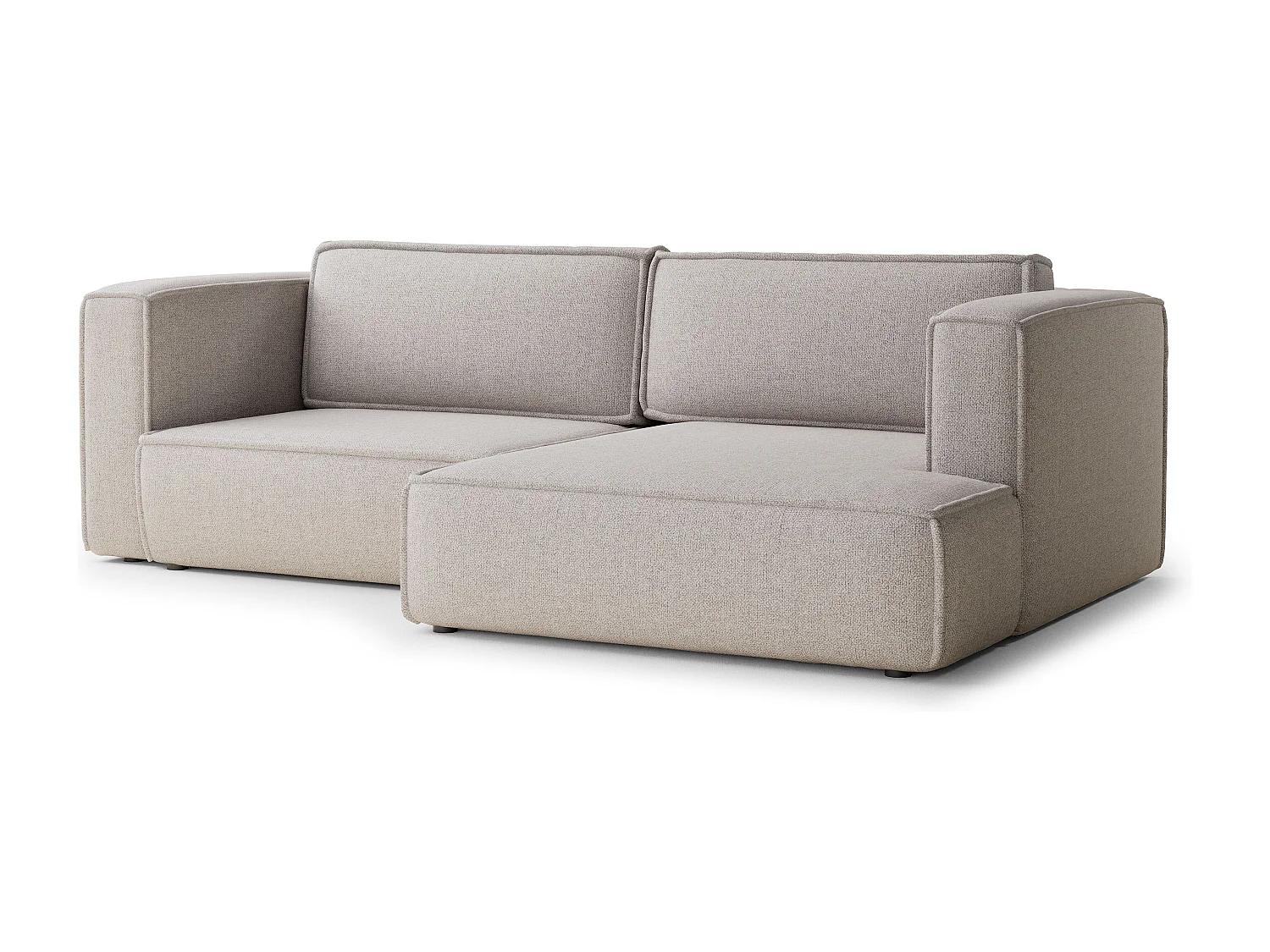 Canapé d'angle droit avec fonction lit en tissu tressé beige VELTO