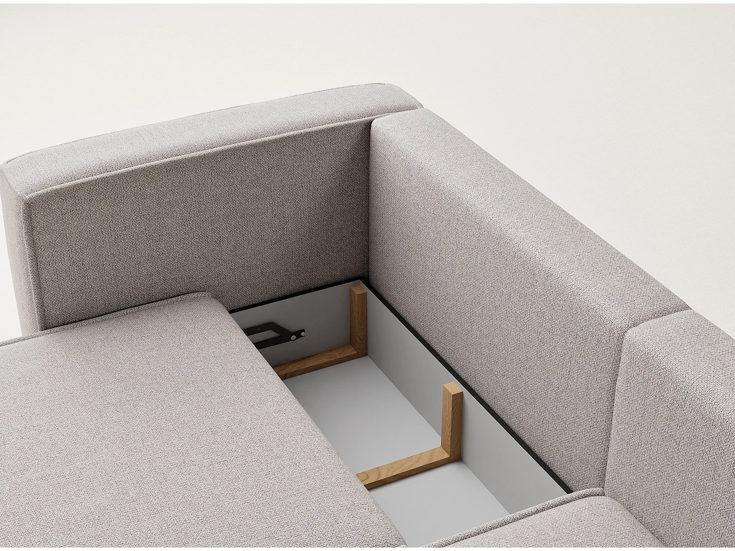 Canapé d'angle droit avec fonction lit en tissu tressé beige VELTO