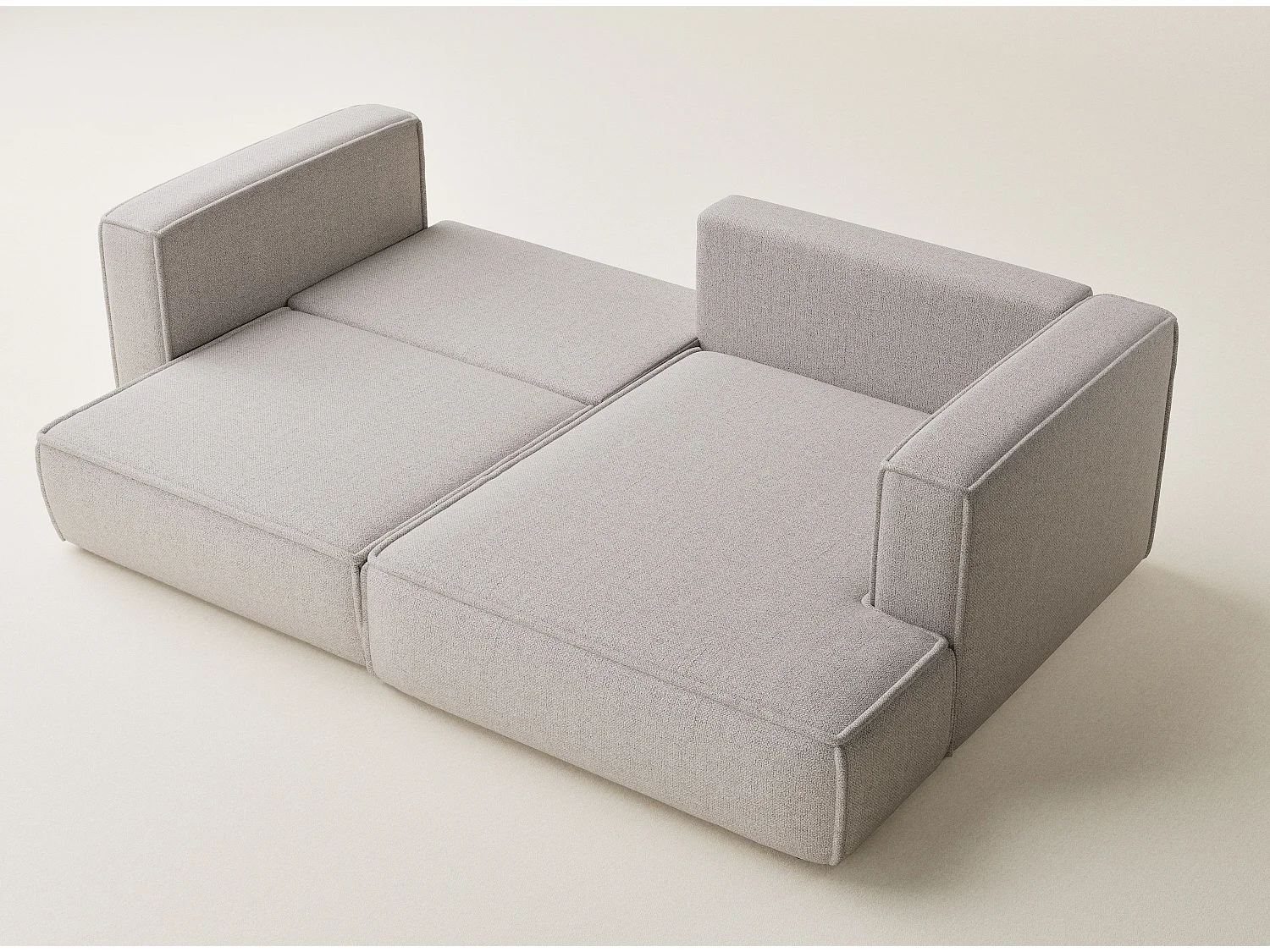 Canapé d'angle droit avec fonction lit en tissu tressé beige VELTO