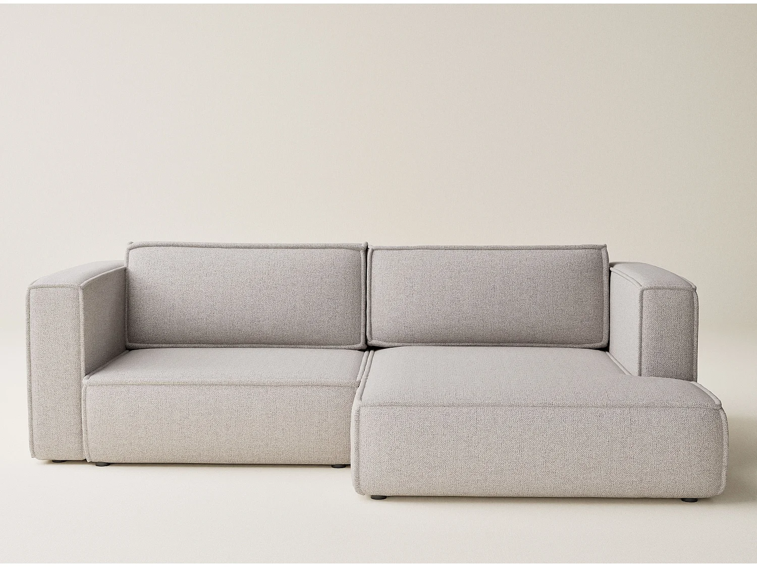 Canapé d'angle droit avec fonction lit en tissu tressé beige VELTO