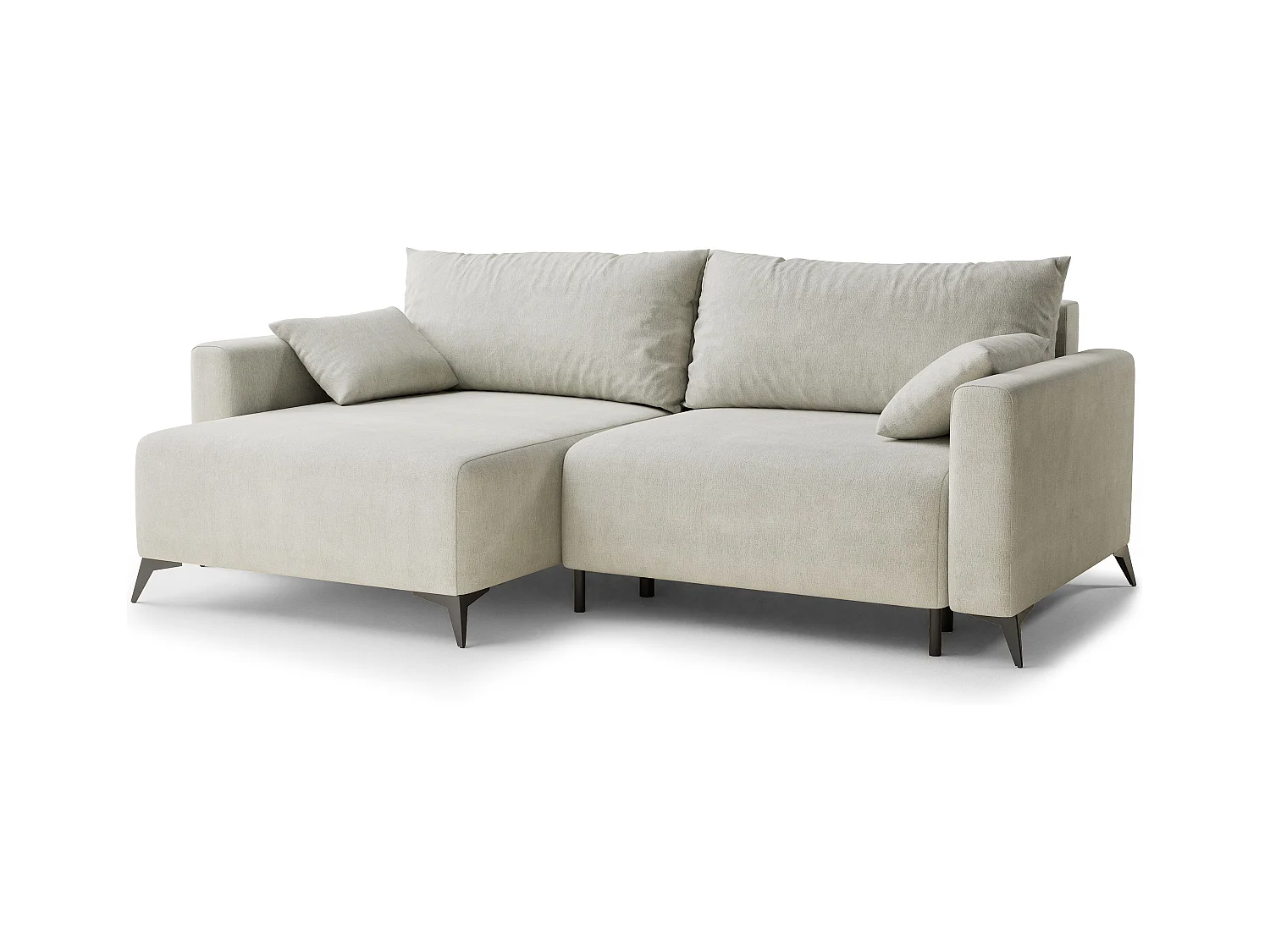 Canapé d'angle gauche avec fonction lit en tissu chenille creme LEON