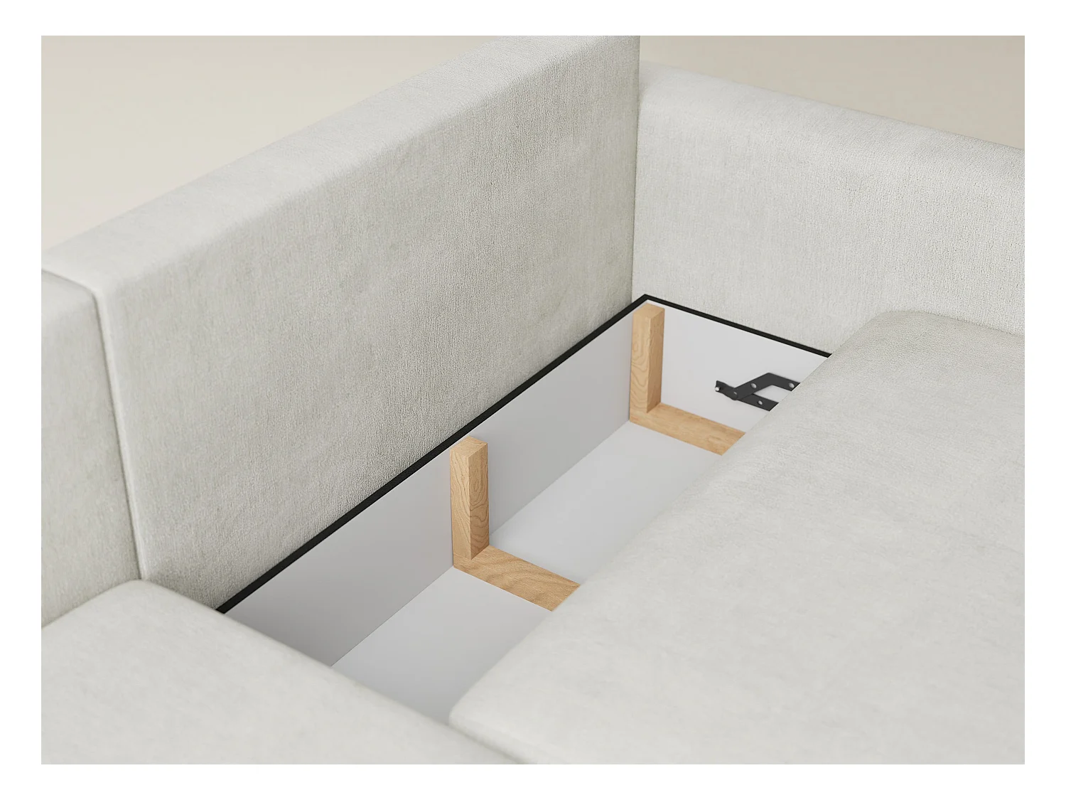 Canapé d'angle gauche avec fonction lit en tissu chenille creme LEON