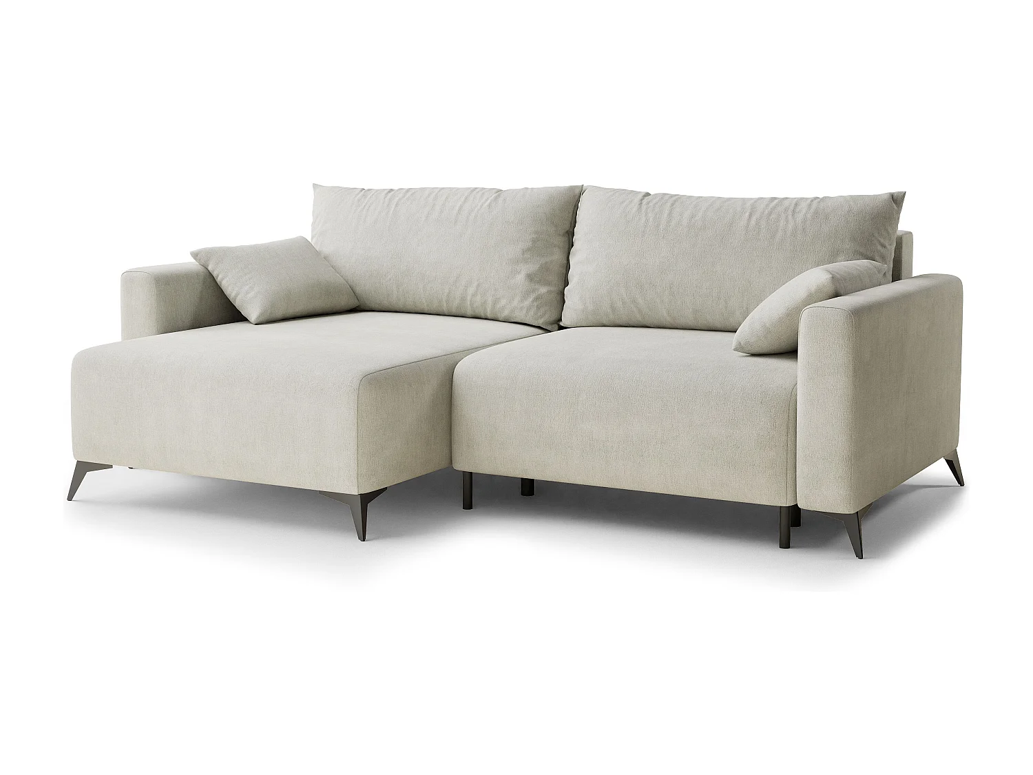 Canapé d'angle gauche avec fonction lit en tissu chenille creme LEON