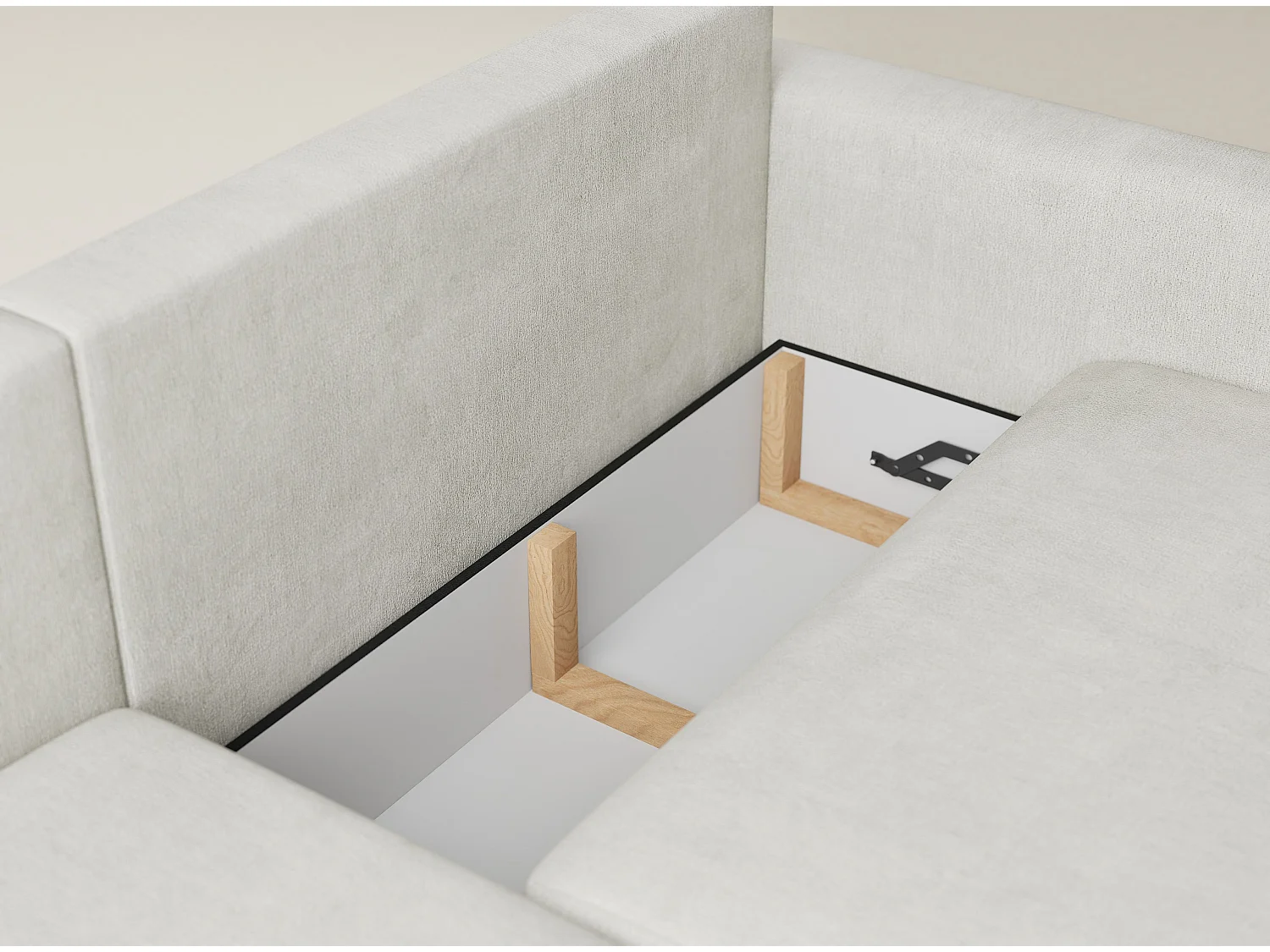 Canapé d'angle gauche avec fonction lit en tissu chenille creme LEON