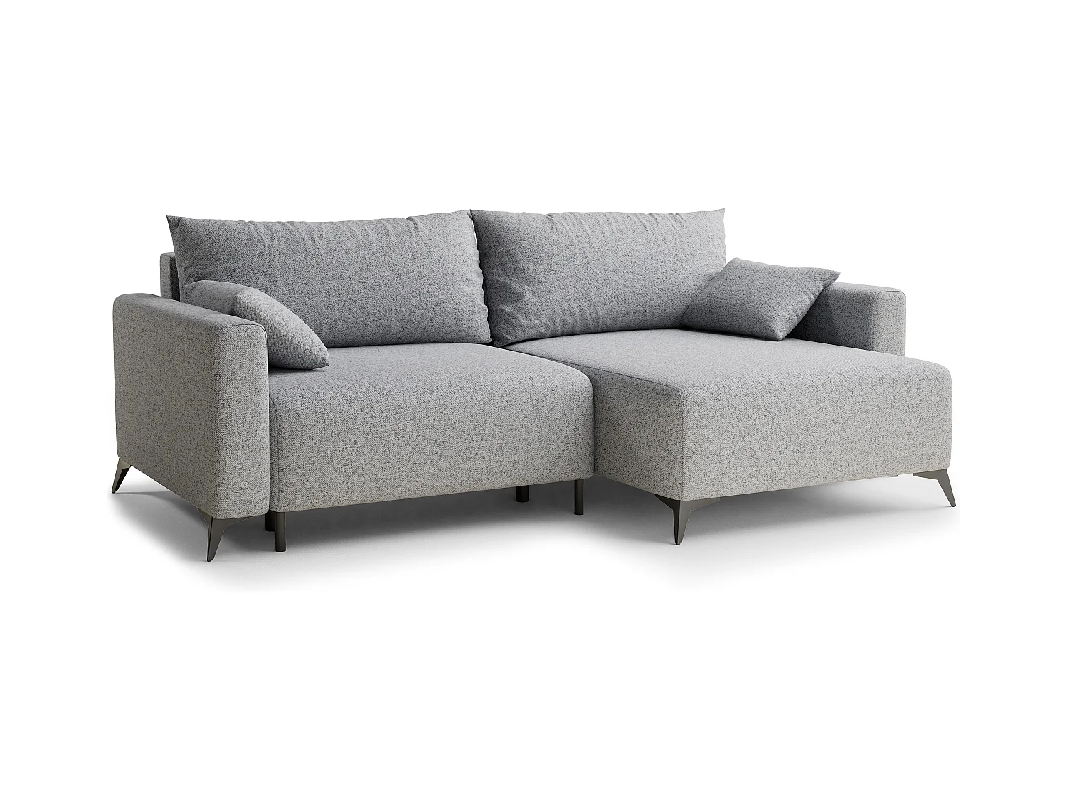 Canapé d'angle droit avec fonction lit en tissu tressé gris clair LEON