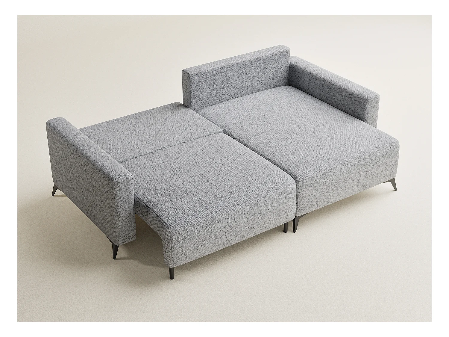 Canapé d'angle droit avec fonction lit en tissu tressé gris clair LEON