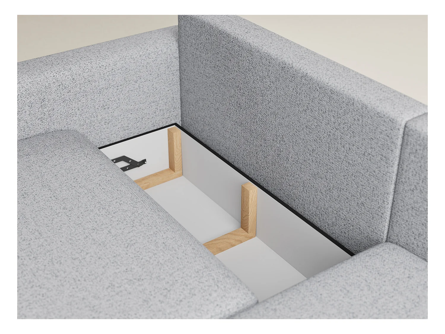 Canapé d'angle droit avec fonction lit en tissu tressé gris clair LEON