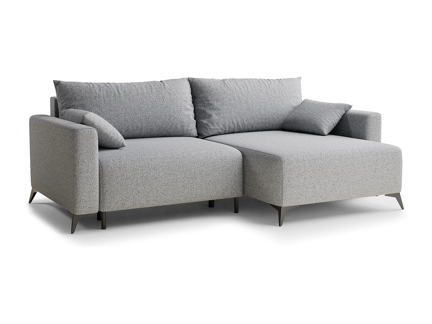 Canapé d'angle droit avec fonction lit en tissu tressé gris clair LEON