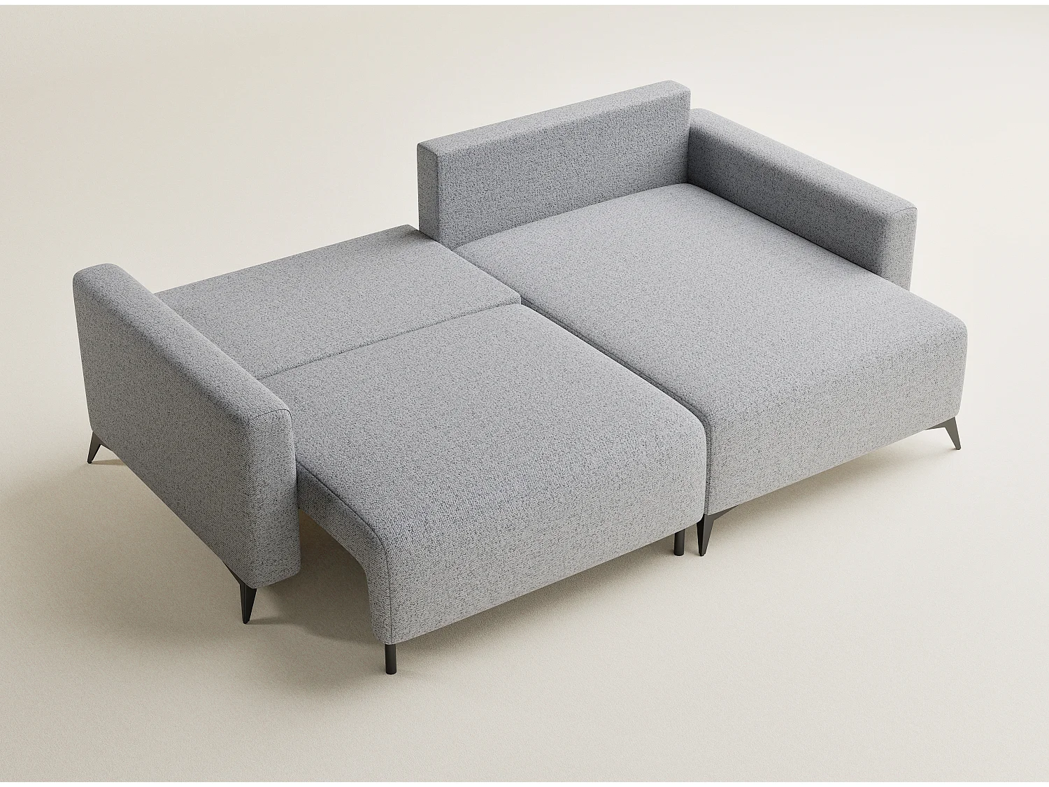 Canapé d'angle droit avec fonction lit en tissu tressé gris clair LEON