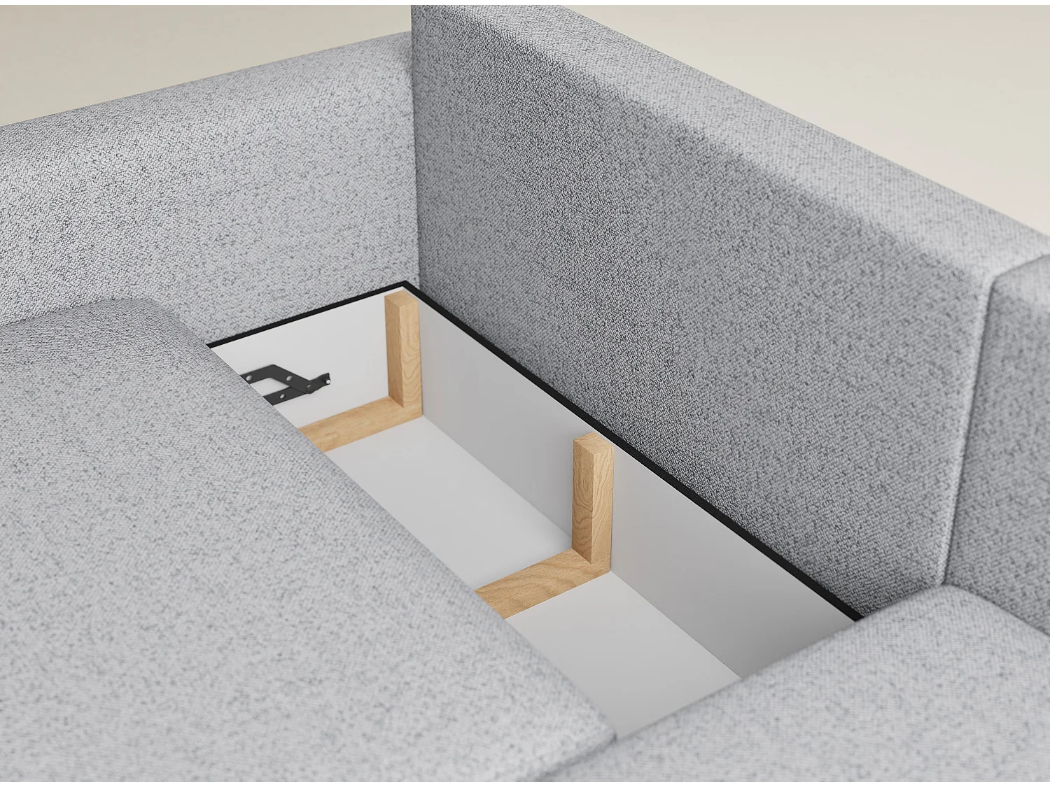 Canapé d'angle droit avec fonction lit en tissu tressé gris clair LEON