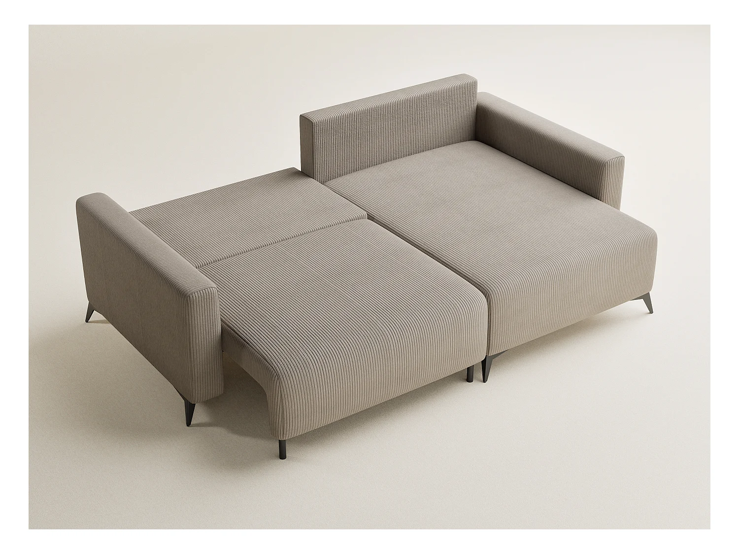 Ecksofa mit Schlaffunktion - Ecke Rechts - 3-Sitzer - Samtstoff - dunkelbeige - LEON