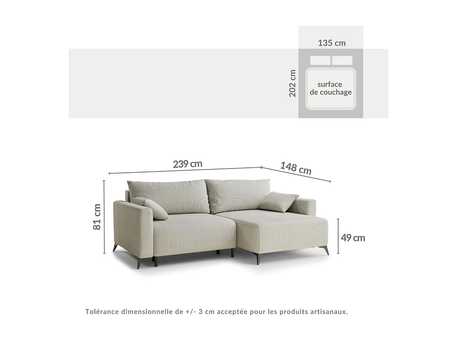 Hoekslaapbank met hoek rechts in veloursstof donkerbeige LEON