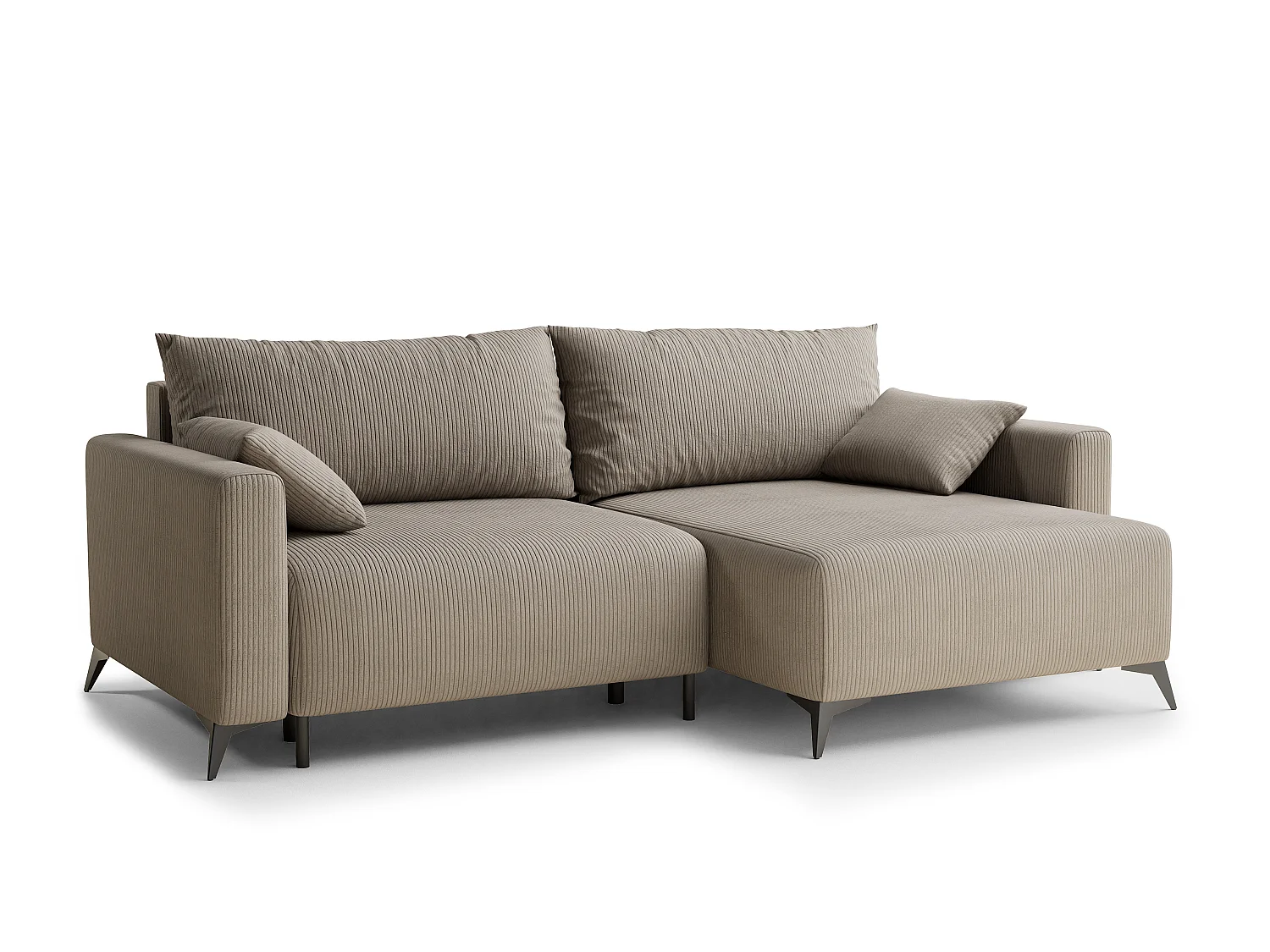 Canapé d'angle droit avec fonction lit en velours beige foncé LEON
