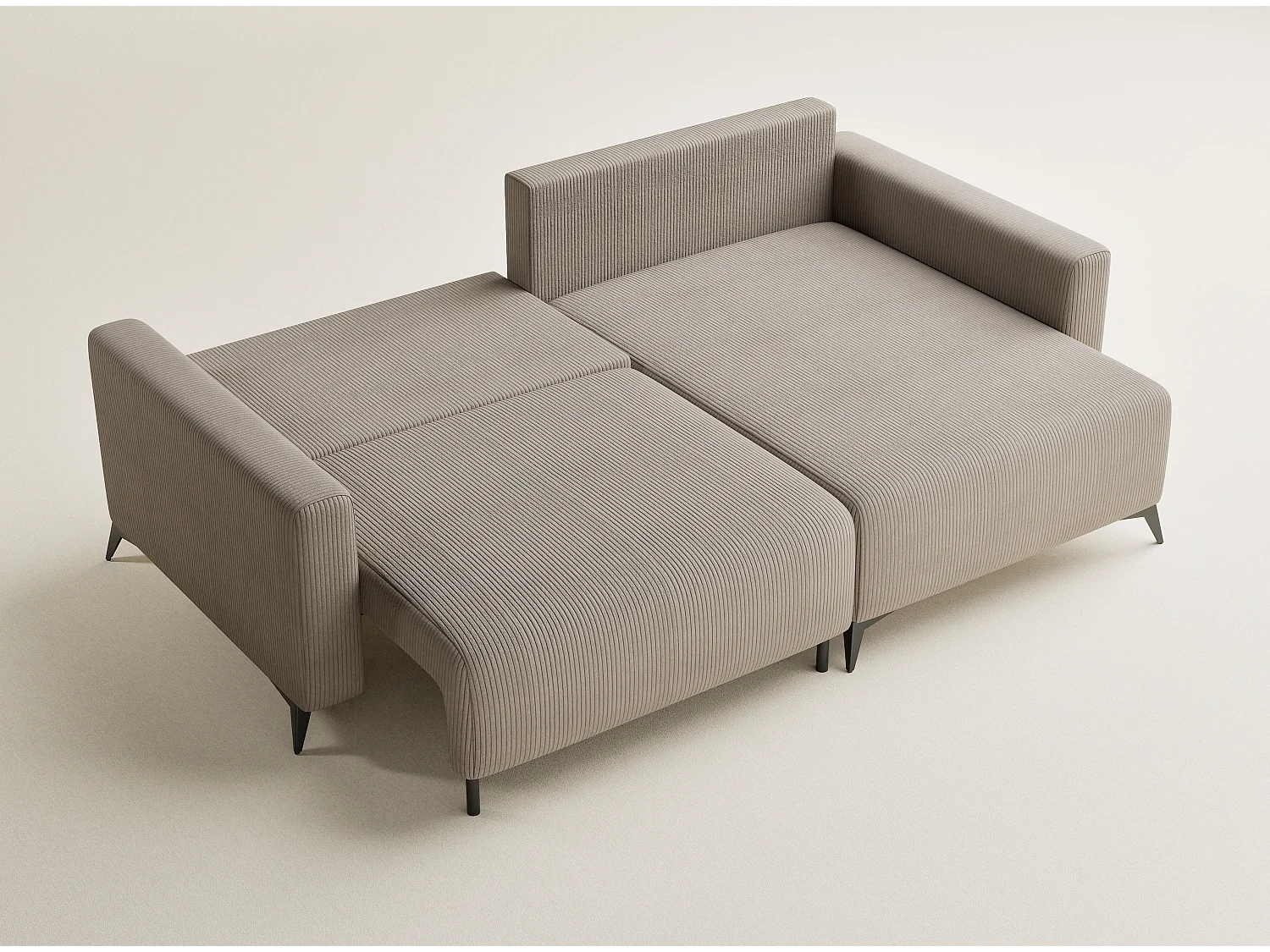 Canapé d'angle droit avec fonction lit en velours beige foncé LEON