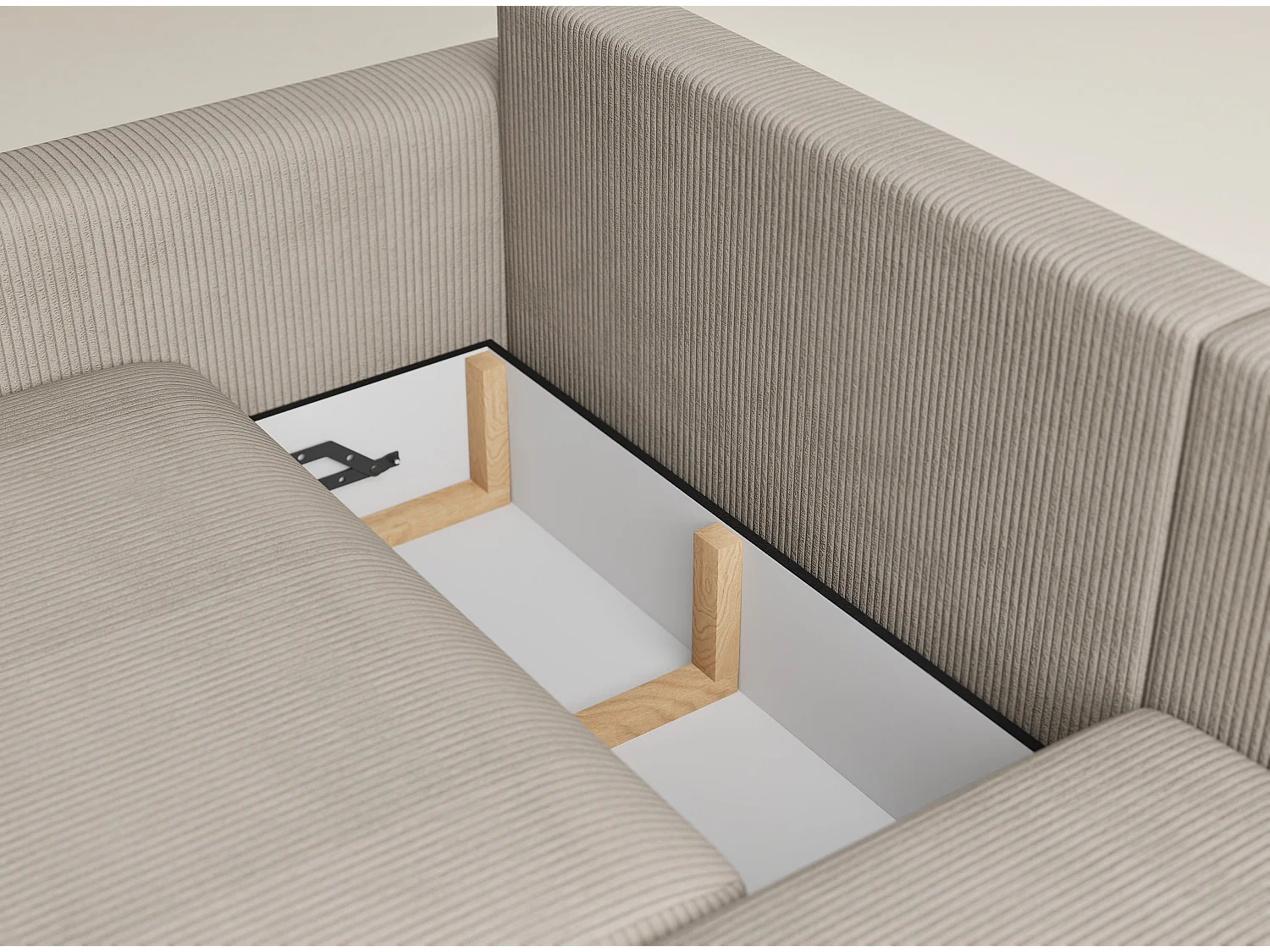 Canapé d'angle droit avec fonction lit en velours beige foncé LEON